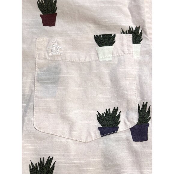 Men Original Penguin Pink Shirt Succulent Potted Plant Button Down Green Thumb - Picture 4 of 8